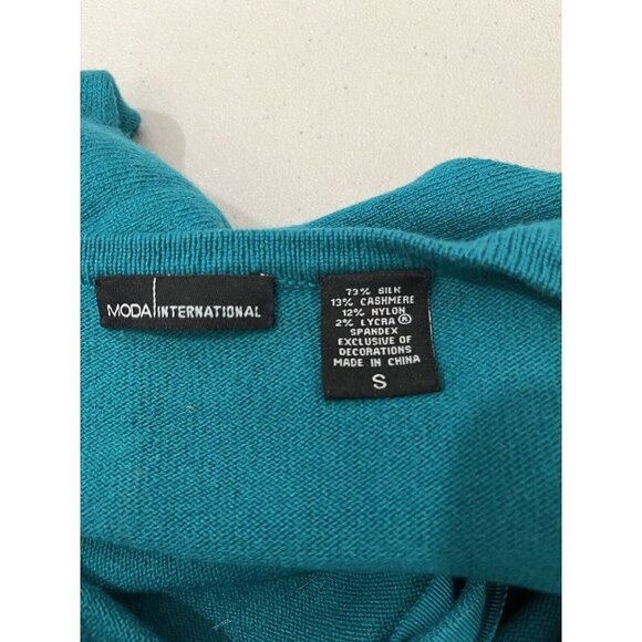 moda international embellished Cashmere Blend Sweater  Women Small Teal Green - Picture 7 of 10